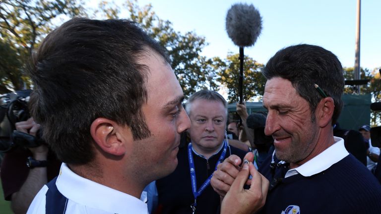Molinari and Jose Maria Olazabal celebrate Europe's 14.5-13.5 victory in 2012