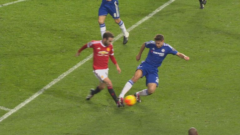 Juan Mata went down under the challenge of Cesar Azpilicueta, but no penalty was awarded