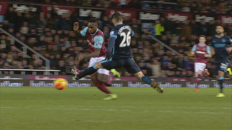 West Ham winger Michail Antonio is challenged by Martin Demichelis
