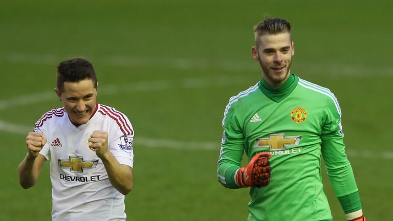 Ander Herrera and David de Gea celebrate victory