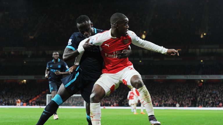 Campbell in action against Manchester City at the Emirates Stadium