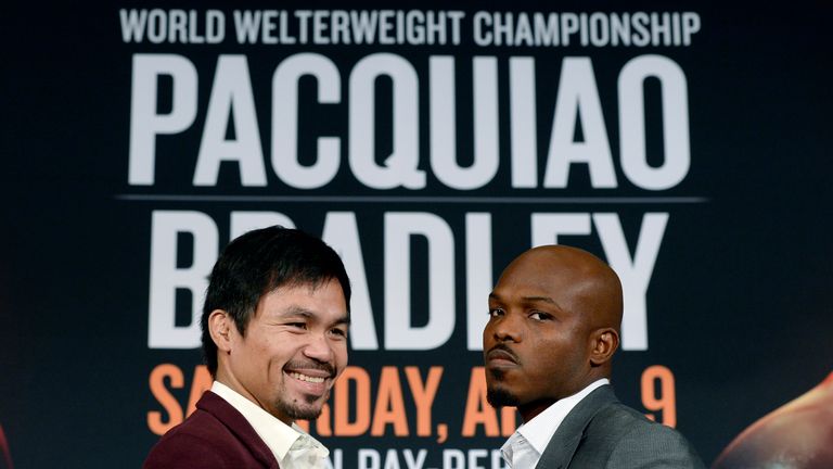 Manny Pacquiao will face Timothy Bradley (right) on April 9