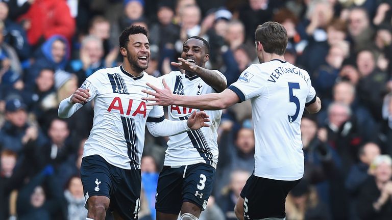 Mousa Dembele celebrates scoring Spurs' second goal