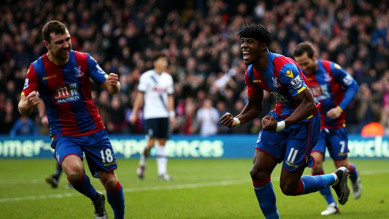Wilfried Zaha (right) and James McArthur (left) celebrate Crystal Palace's goal