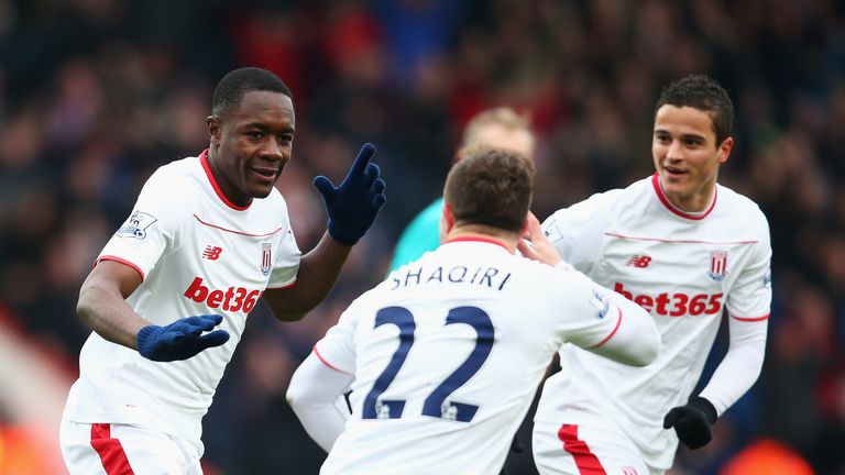 Giannelli Imbula of Stoke City celebrates scoring his team's first goal