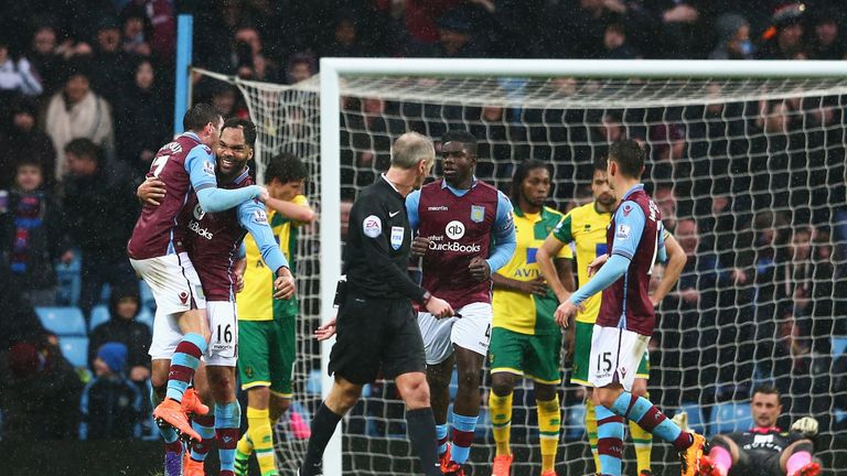 Joleon Lescott celebrates putting Aston Villa ahead
