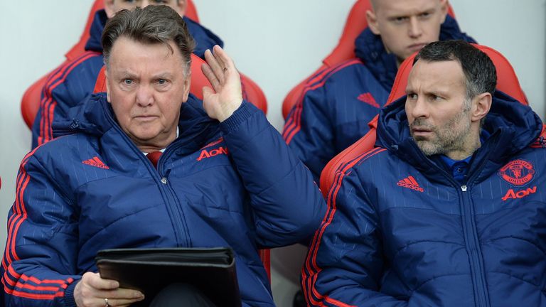 Louis van Gaal surveys the scene at Sunderland alongside Ryan Giggs
