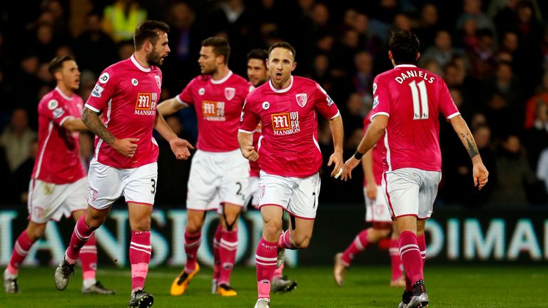 Marc Pugh celebrates scoring Bournemouth's first goal of the game