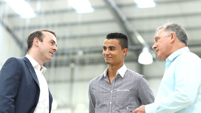 Wehrlein with Manor owner Stephen Fitzpatrick (left) and racing director Dave Ryan (right)