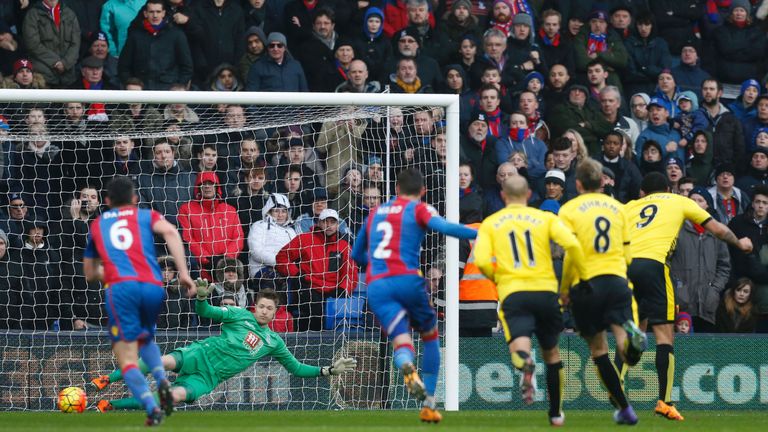 Deeney scores the opening goal from the penalty spot