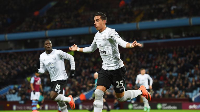 Ramiro Funes Mori celebrates scoring his team's first goal against Aston Villa