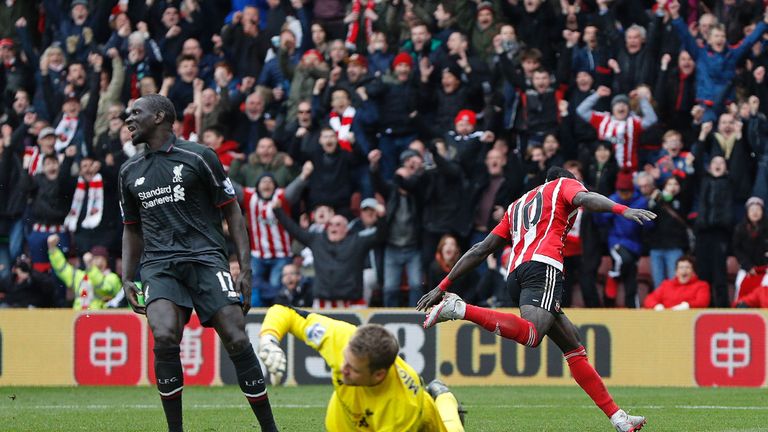 Sadio Mane celebrates Southampton's winner against Liverpool