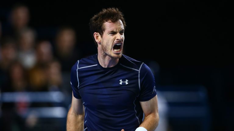 Andy Murray celebrates during the match against Kei Nishikori