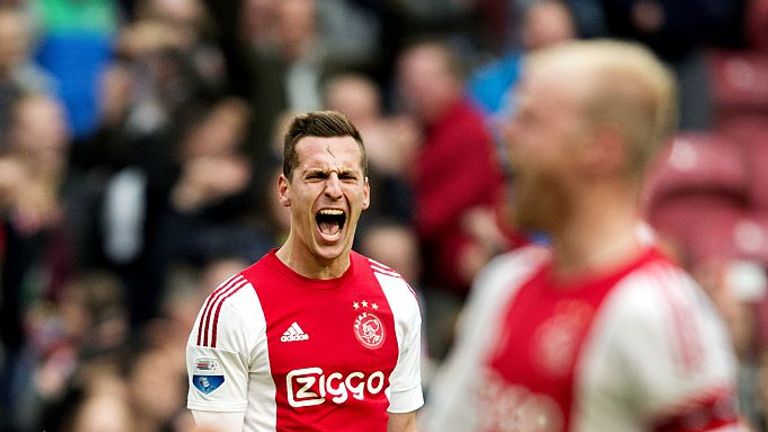 Arek Milik of Ajax celebrates after scoring a goal to equalise 2-2