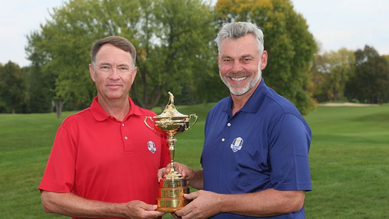 Clarke (right) will lock horns with US captain Davis Love (left) at Hazeltine