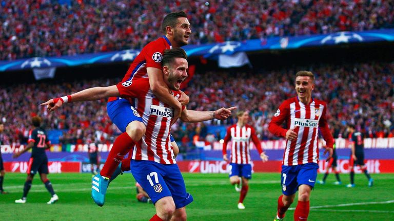 Saul Niguez celebrates scoring Atletico's first-leg winner