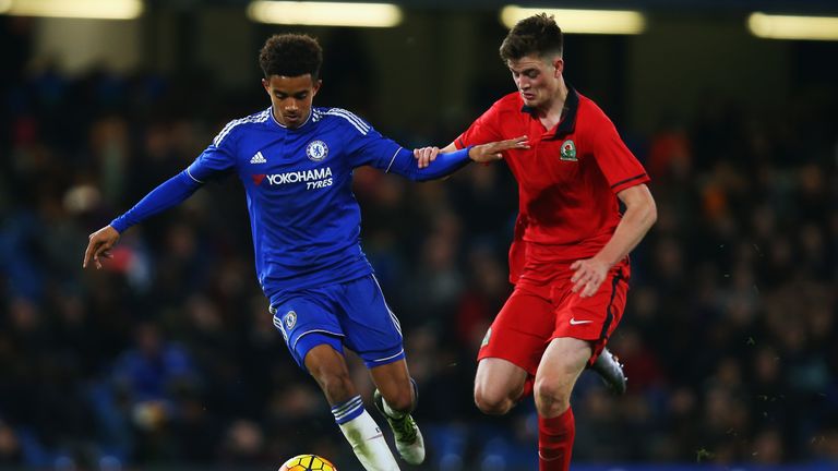 Jacob Maddox (left) in action against Blackburn in Chelsea's FA Youth Cup semi-final