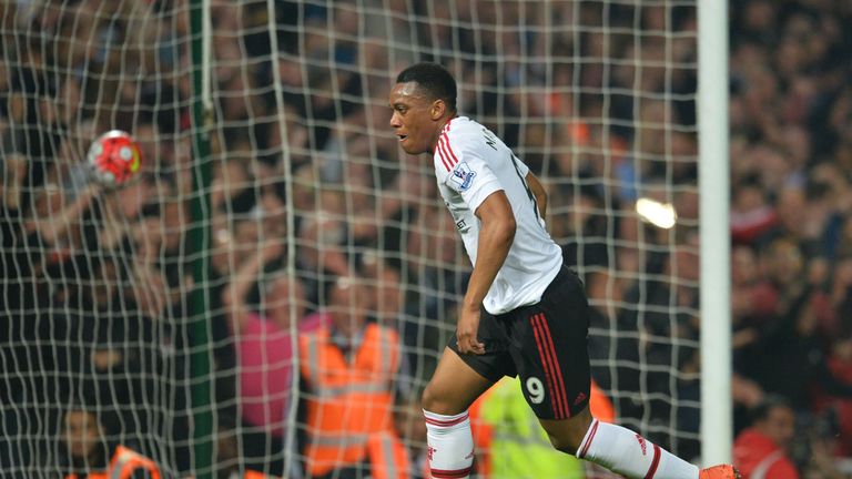 Manchester United's French striker Anthony Martial scored twice