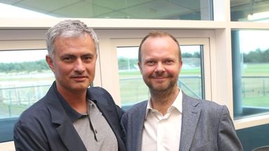 Jose Mourinho is welcomed to Manchester United's training base by Ed Woodward