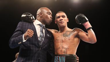 Conor Benn poses with father Nigel after his latest victory