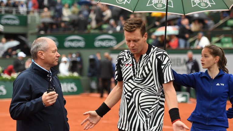 Tomas Berdych was frustrated by the rain delay