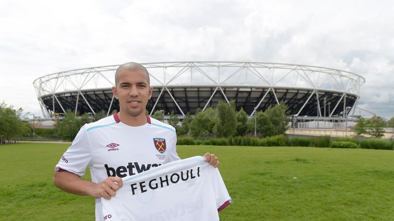 West Ham United unveil new signing Sofiane Feghouli at Queen Elizabeth Olympic Park on Tuesday