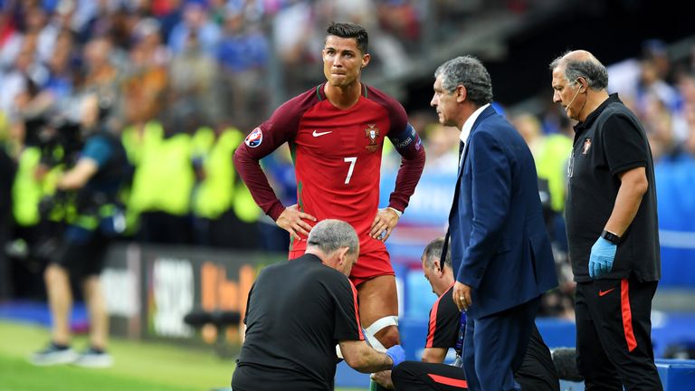 The Portuguese medical staff attempted to strap Ronaldo's knee but he was unable to continue