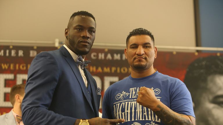 Deontay Wilder and Chris Arreola pose during the final press conference for Saturday's heavyweight showdown in Alabama