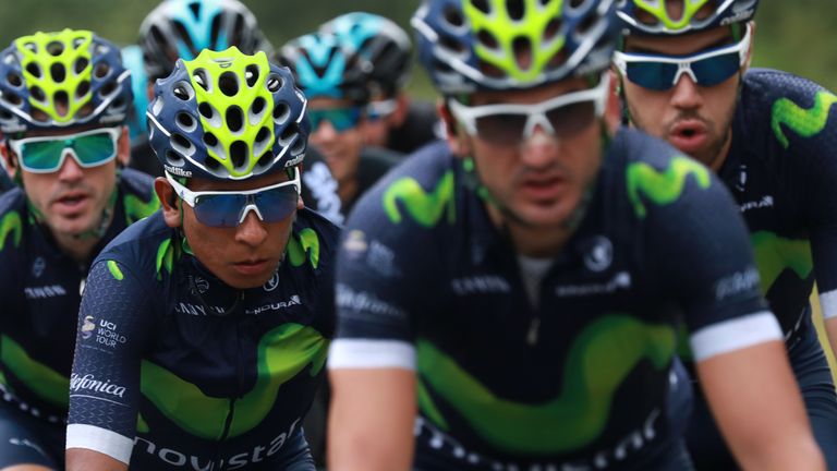 Nairo Quintana (2nd left) has a strong Movistar team