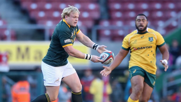 Adriaan Strauss of South Africa passes the ball during The Rugby Championship match between the Springboks and the Wallabies