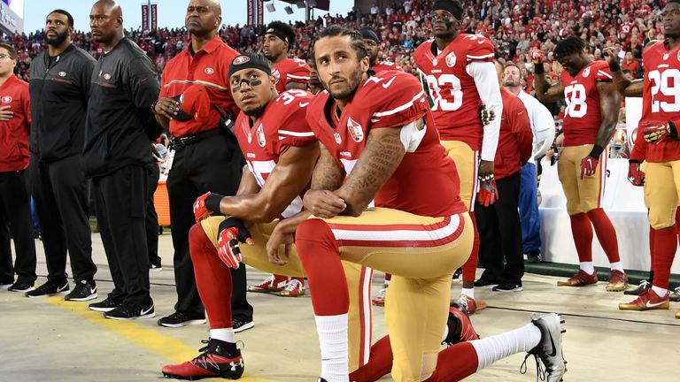 Colin Kaepernick began a protest against perceived racial inequality last season by kneeling during the US anthem