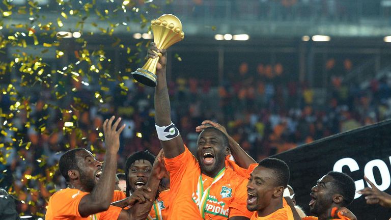 Toure celebrates after the Ivory Coast won last year's Africa Cup of Nations