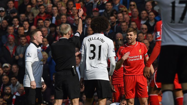 Steven Gerrard's final game against United for Liverpool ended after 38 seconds - having seen red just after coming on as a half-time substitute in 2015