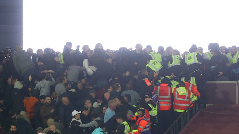 West Ham United and Chelsea fans clash during their EFL Cup tie