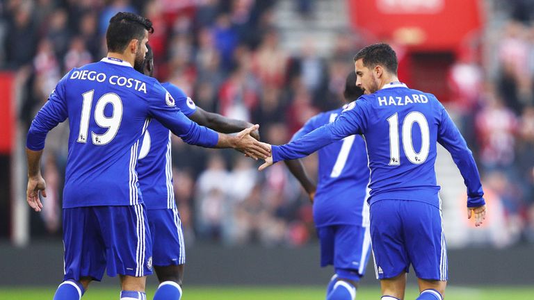 Diego Costa and Eden Hazard have scored a combined total of 13 Premier League goals for Chelsea so far this season