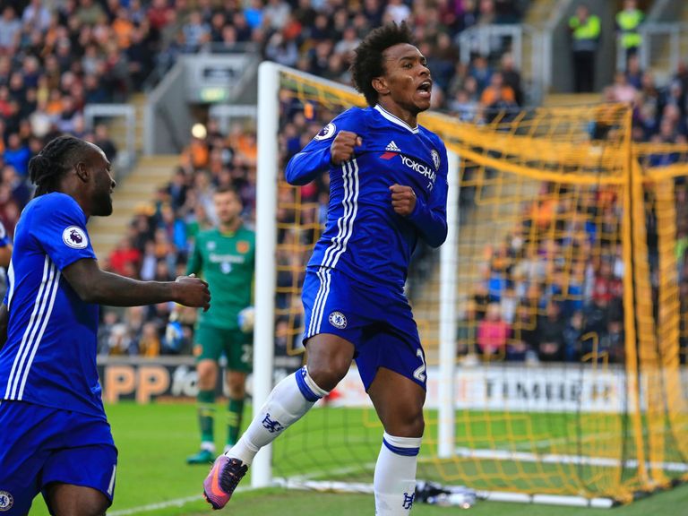 William celebrates after opening the scoring at HullÂ