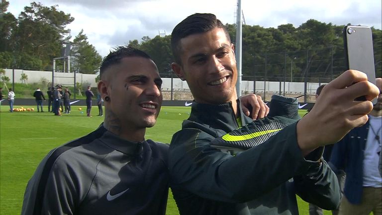 Cristiano Ronaldo poses for a selfie
