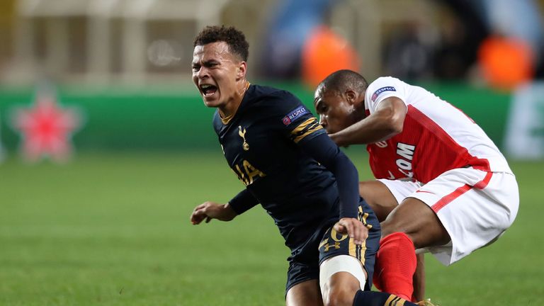Dele Alli reacts to a foul in the first half