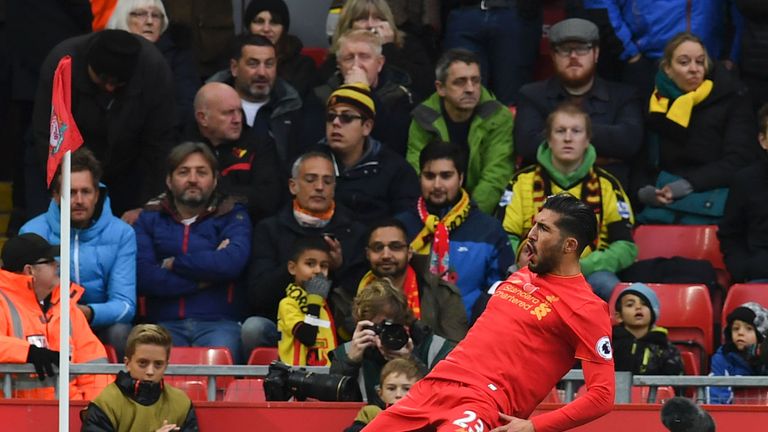 Liverpool midfielder Emre Can celebrates after scoring