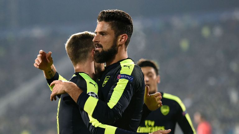 Giroud celebrates after scoring