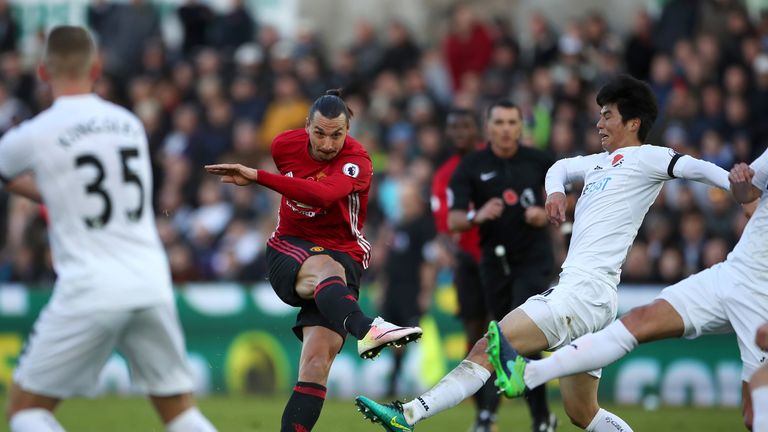 Manchester United's Zlatan Ibrahimovic scores his side's second goal