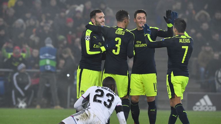 Arsenal's Perez celebrates after scoring a goal 