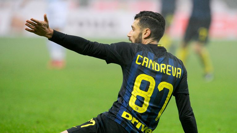 Inter Milan midfielder Antonio Candreva appeals for a free-kick during his side's victory on Wednesday