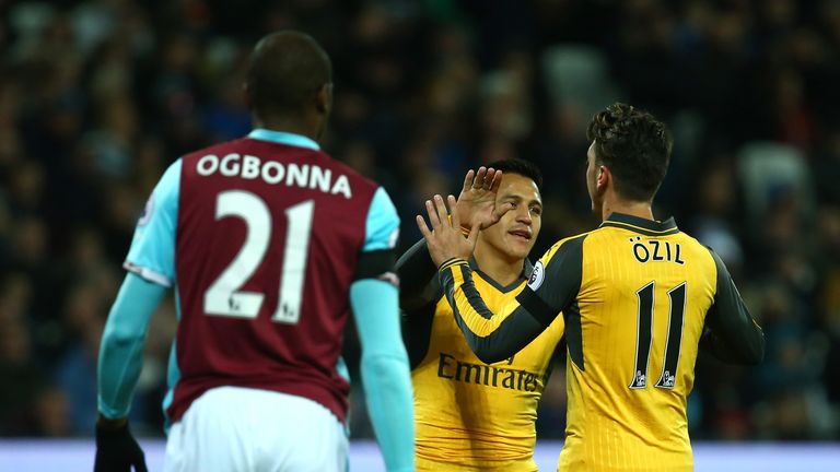 Mesut Ozil celebrates with Alexis Sanchez