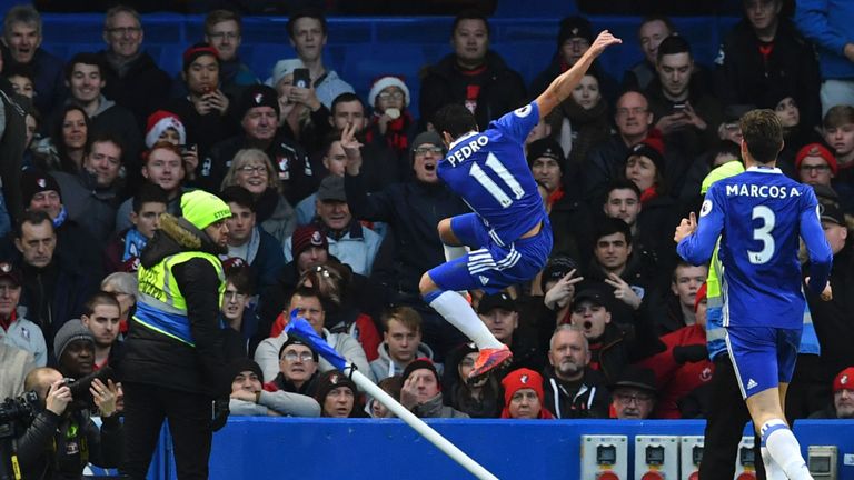 Pedro scored Chelsea's opener in their club record-breaking win against Bournemouth
