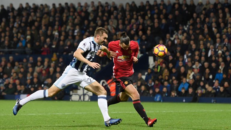 Swedish striker Zlatan Ibrahimovic heads Man Utd into the lead against West Brom