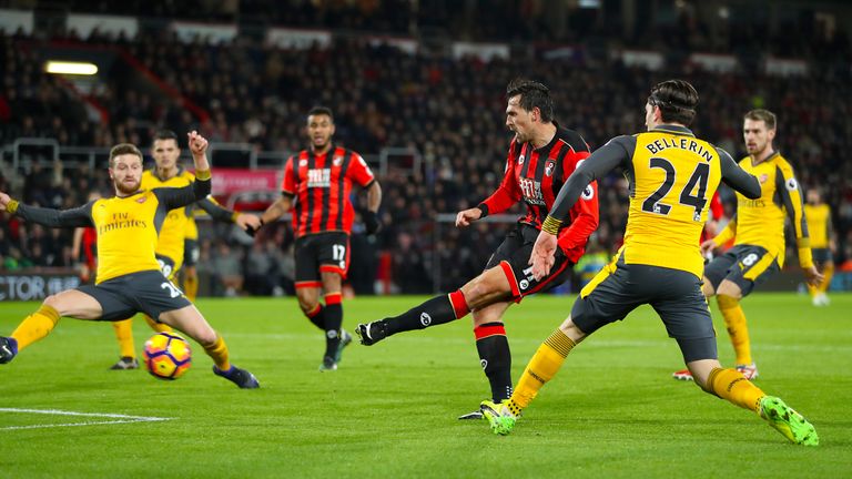 Bournemouth's Charlie Daniels scores his side's first goal of the game 