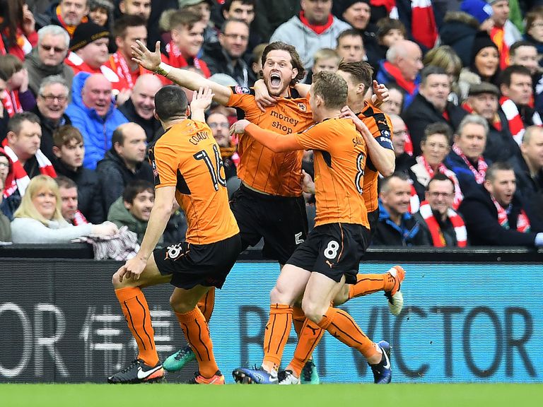 Richard Stearman celebrates after putting Wolves ahead early on