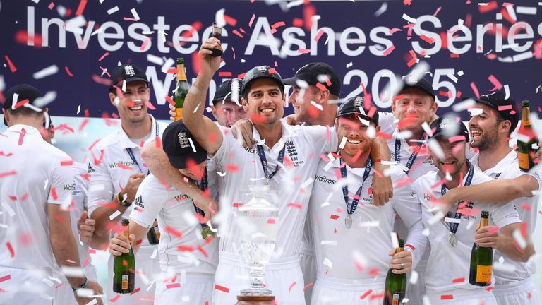 Alastair Cook and his England team-mates celebrate Ashes glory