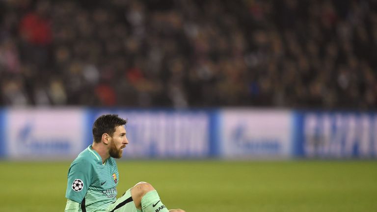 Lionel Messi shows his dejection during Barcelona